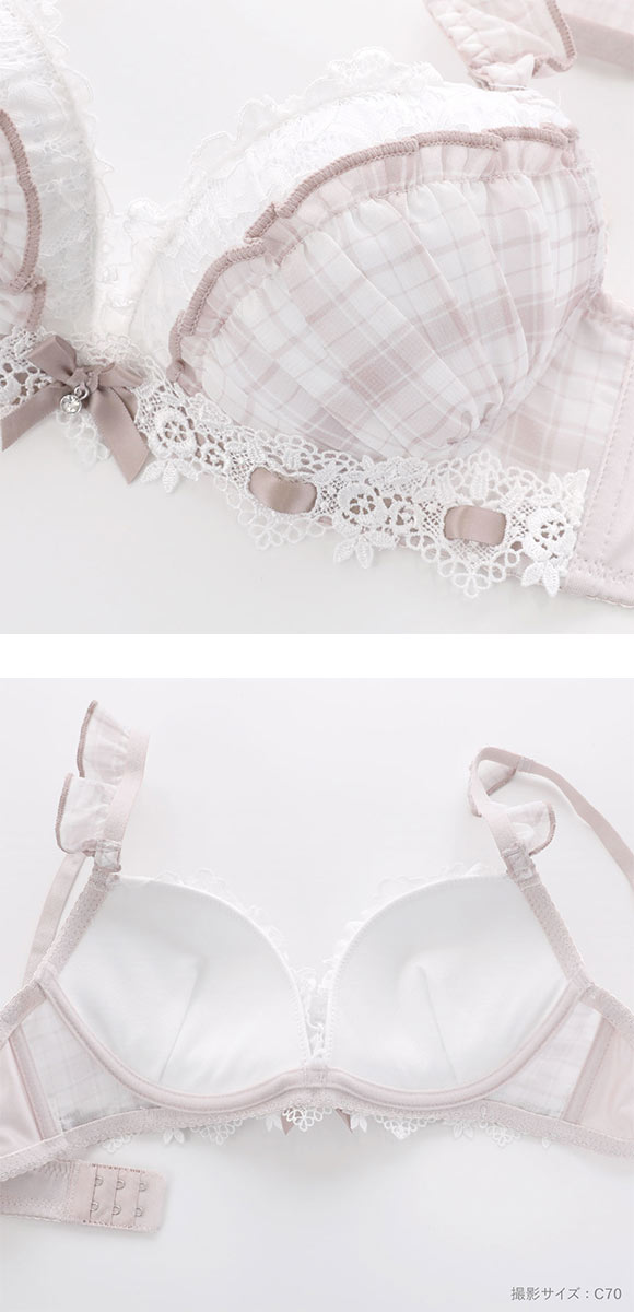 ピュアシェリ チェックシフォン×リボン通し ブラセット ABCD ブラジャー ショーツ セット PURECHERIE