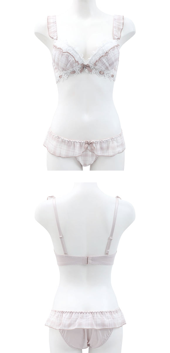 ピュアシェリ チェックシフォン×リボン通し ブラセット ABCD ブラジャー ショーツ セット PURECHERIE