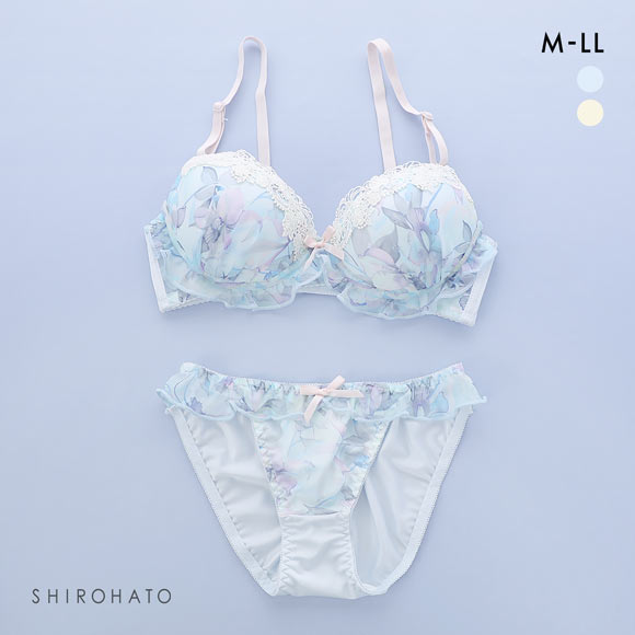 ピュアシェリ プリントシフォンフリル ノンワイヤー ブラセット M L LL ブラジャー ショーツ セット PURECHERIE
