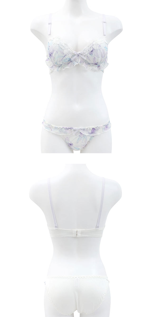 ピュアシェリ プリントシフォンフリル ノンワイヤー ブラセット M L LL ブラジャー ショーツ セット PURECHERIE