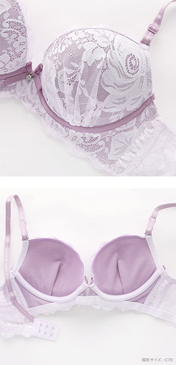 ピュアシェリ 脇高ストレッチレース×サイド編み上げ ブラセット ABCD ブラジャー ショーツ セット 谷間 L字 脇寄せ PURECHERIE