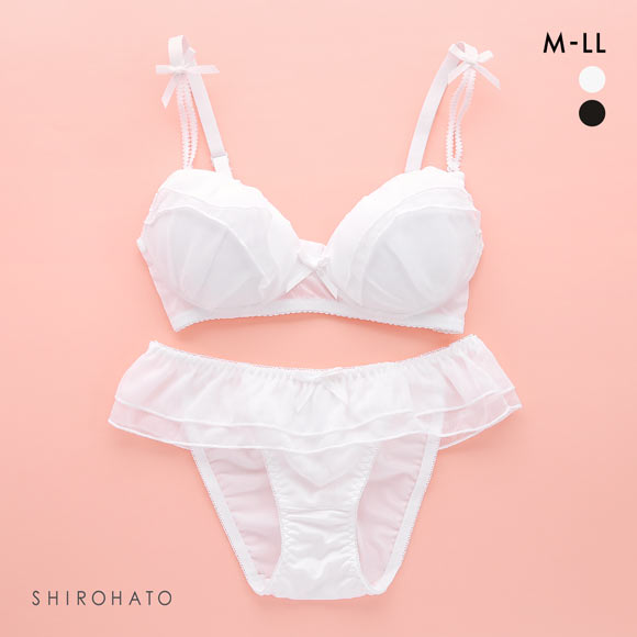 ピュアシェリ ラメシフォンフリル ノンワイヤー ブラセット M L LLブラジャー ショーツ セット ワイヤレス 大きいサイズ PURECHERIE