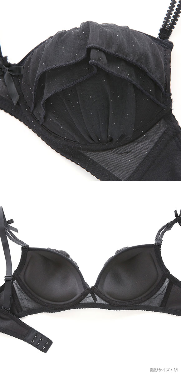 ピュアシェリ ラメシフォンフリル ノンワイヤー ブラセット M L LLブラジャー ショーツ セット ワイヤレス 大きいサイズ PURECHERIE