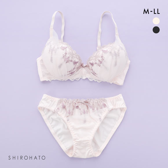 ピュアシェリ ネコ柄チュール ノンワイヤー ブラセット M L LL ブラジャー ショーツ セット ワイヤレス 大きいサイズ PURECHERIE