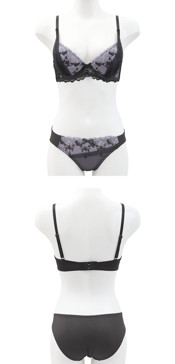 ピュアシェリ ネコ柄チュール ノンワイヤー ブラセット M L LL ブラジャー ショーツ セット ワイヤレス 大きいサイズ PURECHERIE