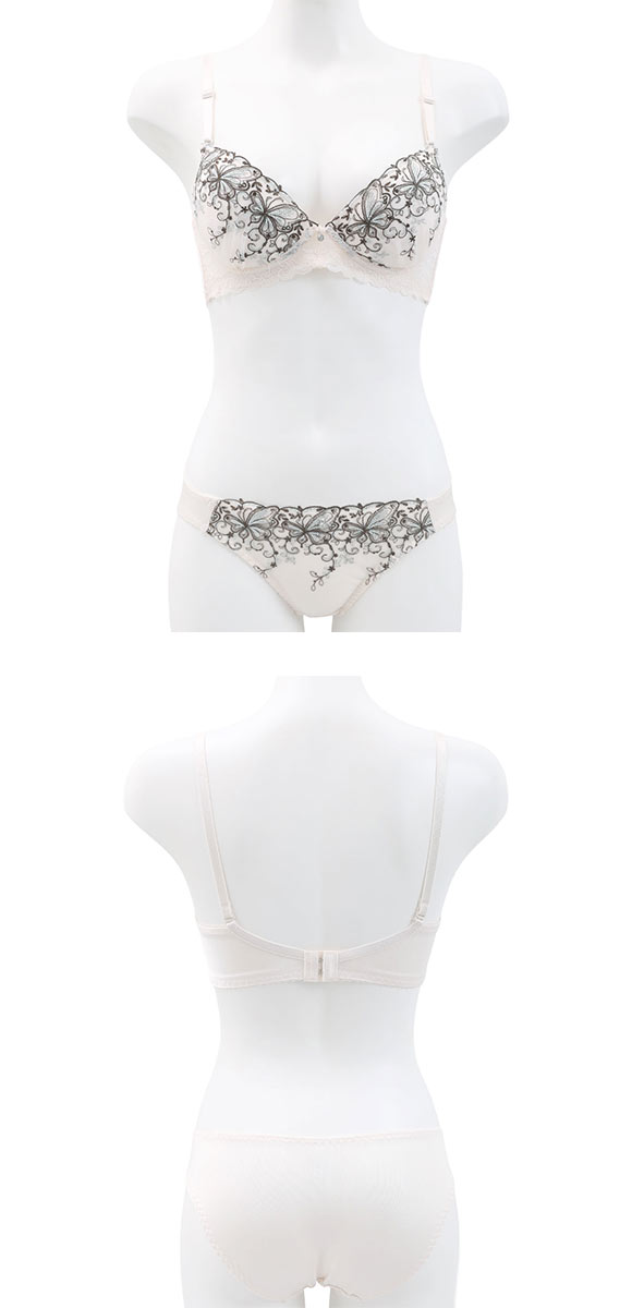 ピュアシェリ バタフライラメチュール ノンワイヤー ブラセット M L LL ブラジャー ショーツ セット ワイヤレス 大きいサイズ PURECHERIE