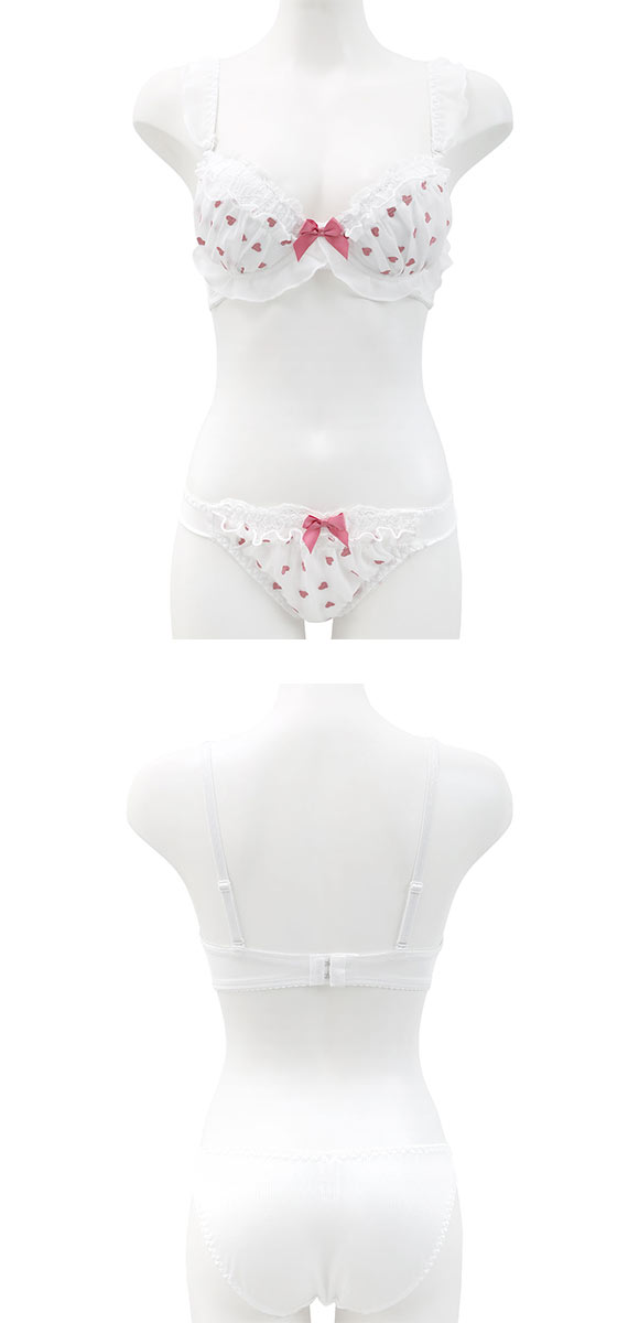 ピュアシェリ ハート刺繍シフォン ノンワイヤー ブラセット M L LLブラジャー ショーツ セット  極厚パッド 楽ちん 盛り PURECHERIE