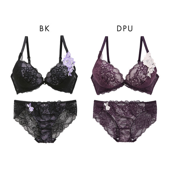 ピュアシェリ ローズケミカル 総レース ブラセット BCD ブラジャー ショーツ セット 谷間 L字 脇寄せ 盛り PURECHERIE