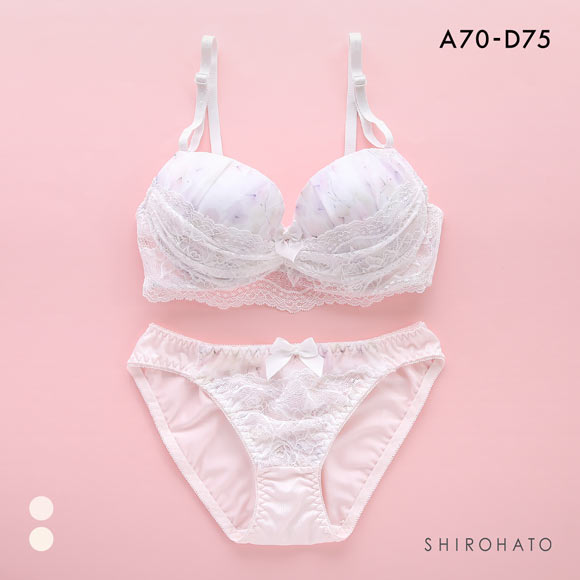 ピュアシェリ フラワーシフォン×カバーレース ブラセット ABCD 谷間 脇寄せ 盛り胸 ブラジャー ショーツ セット PURECHERIE