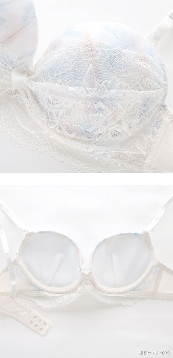 ピュアシェリ フラワーシフォン×カバーレース ブラセット ABCD 谷間 脇寄せ 盛り胸 ブラジャー ショーツ セット PURECHERIE
