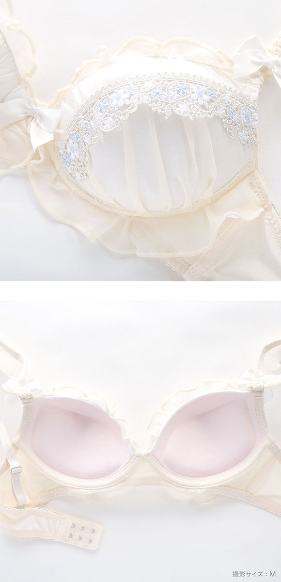 ピュアシェリ シフォンフリル×ケミカル ノンワイヤー ブラセット M L LL ブラジャー ショーツ セット ワイヤレス 脇肉 PURECHERIE