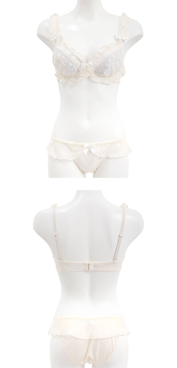 ピュアシェリ シフォンフリル×ケミカル ノンワイヤー ブラセット M L LL ブラジャー ショーツ セット ワイヤレス 脇肉 PURECHERIE