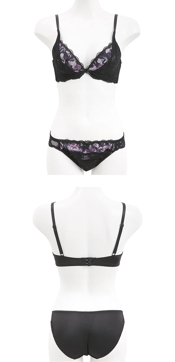 ピュアシェリ ローズプリントシフォン ブラセット ABCD 谷間 盛り 脇寄せ ブラジャー ショーツ セット PURECHERIE