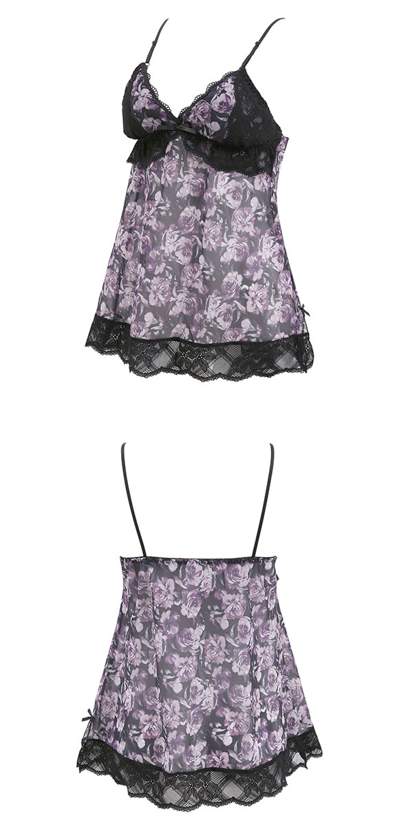 ピュアシェリ ローズプリントシフォン キャミ＆タップパンツ セットアップ M L 上下セット スリップ ベビードール PURECHERIE