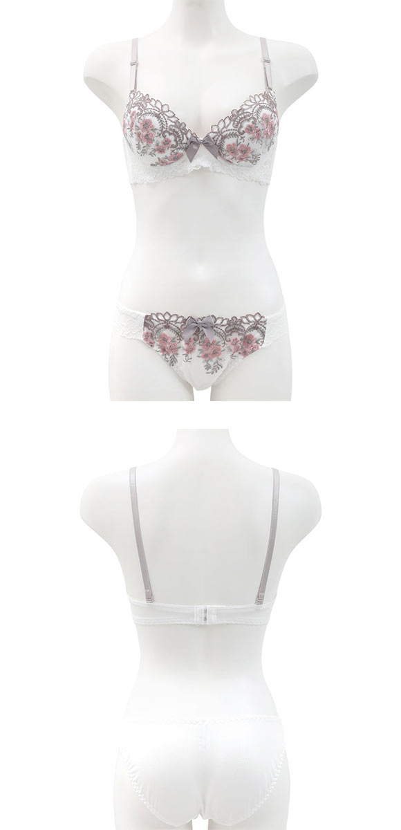 ピュアシェリ フォークロア調フラワーレース ノンワイヤー ブラセット M L LL ブラジャー ショーツ セット ワイヤレス PURECHERIE