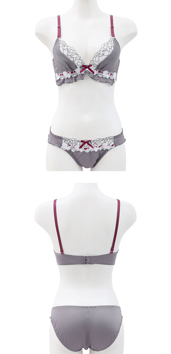 ピュアシェリ スウィートフリル リボン通し ブラセット ABCD ブラジャー ショーツ セット 谷間 L字 脇寄せ 盛り PURECHERIE