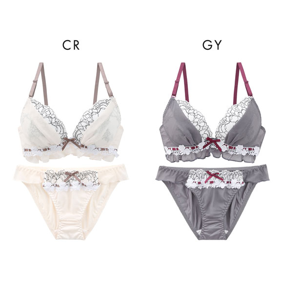ピュアシェリ スウィートフリル リボン通し ブラセット ABCD ブラジャー ショーツ セット 谷間 L字 脇寄せ 盛り PURECHERIE