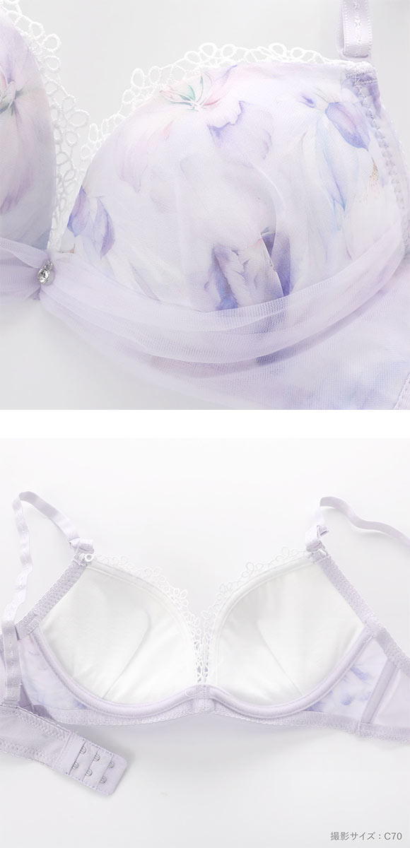 ピュアシェリ フラワープリントシフォン ブラセット ABCD70-85 ラジャー ショーツ セット 谷間 L字 脇寄せ 盛り PURECHERIE