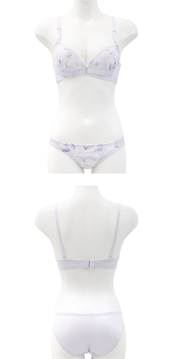 ピュアシェリ フラワープリントシフォン ブラセット ABCD70-85 ラジャー ショーツ セット 谷間 L字 脇寄せ 盛り PURECHERIE