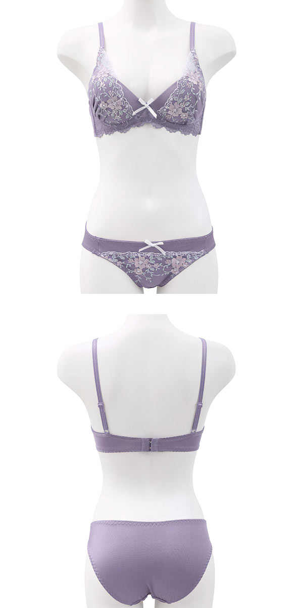 ピュアシェリ レーシーフラワー ノンワイヤー ブラセット M L LL ブラジャー ショーツ セット ワイヤレス 大きいサイズ PURECHERIE