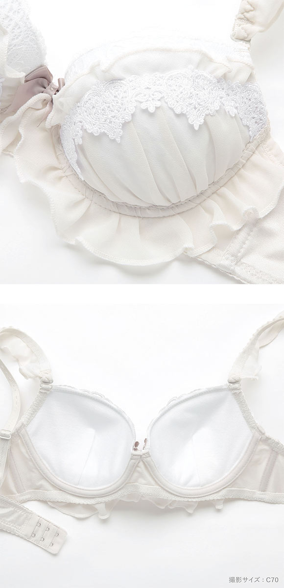ピュアシェリ スウィートシフォンフリル×ケミカル ブラセット ABCD 谷間 盛り 脇寄せ ブラジャー ショーツ セット PURECHERIE