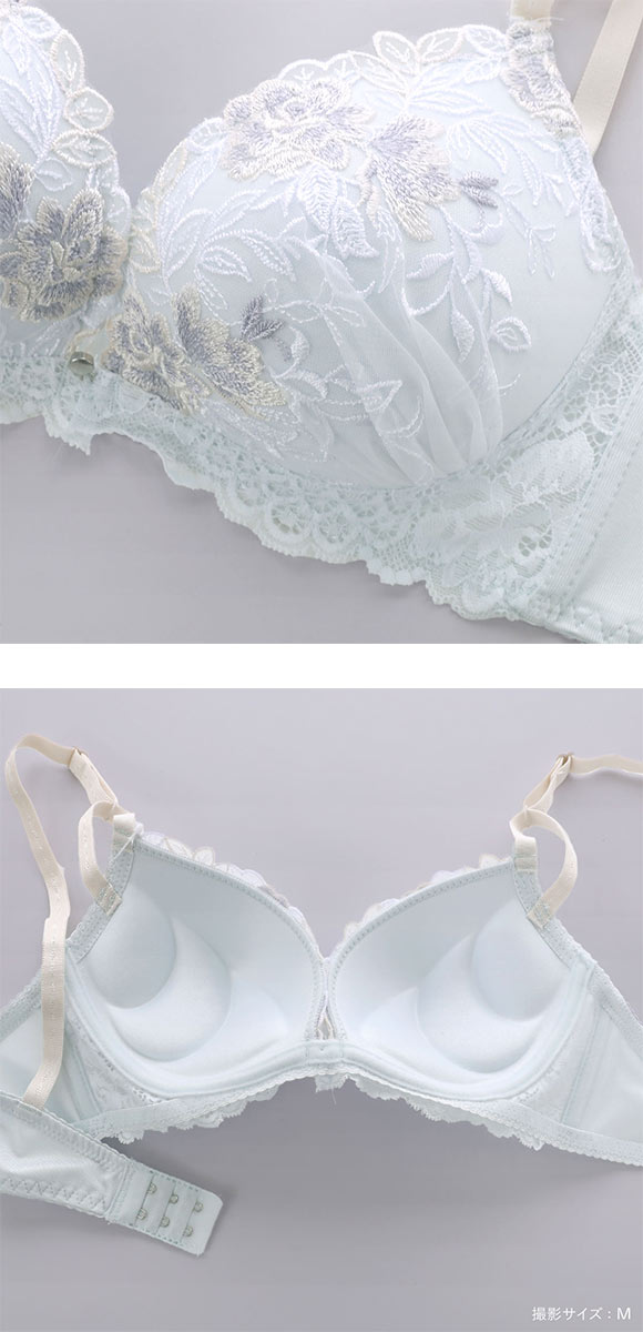 ピュアシェリ 3色小花チュールレース ノンワイヤー ブラセット M L LL ブラジャー ショーツ セット ワイヤレス PURECHERIE