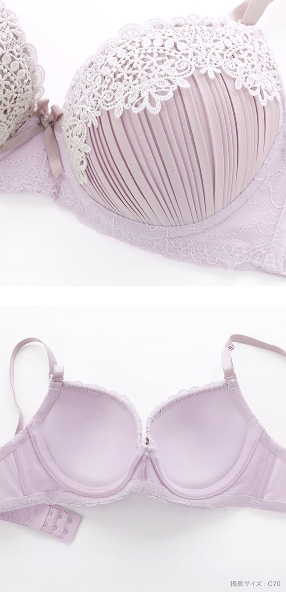 ピュアシェリ 脇高 ロマンティックプリーツ ブラセット BCD 谷間 盛り 脇寄せ ブラジャー ショーツ セット PURECHERIE