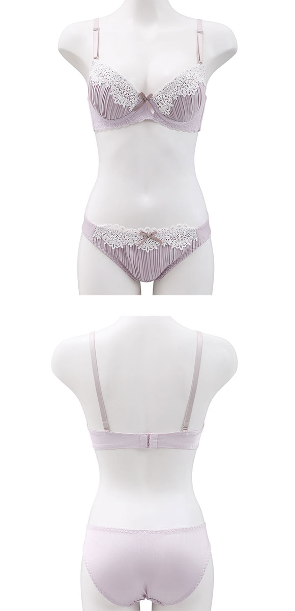 ピュアシェリ 脇高 ロマンティックプリーツ ブラセット BCD 谷間 盛り 脇寄せ ブラジャー ショーツ セット PURECHERIE