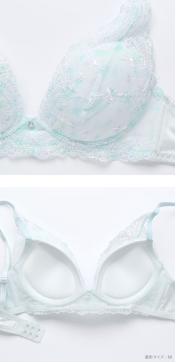 ピュアシェリ チュールレース×花柄プリント ノンワイヤー ブラセット M L LL ブラジャー ショーツ セット ワイヤレス PURECHERIE