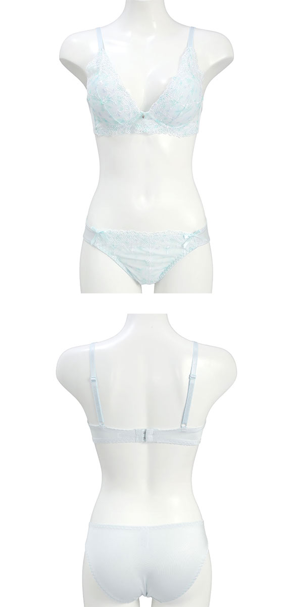 ピュアシェリ チュールレース×花柄プリント ノンワイヤー ブラセット M L LL ブラジャー ショーツ セット ワイヤレス PURECHERIE