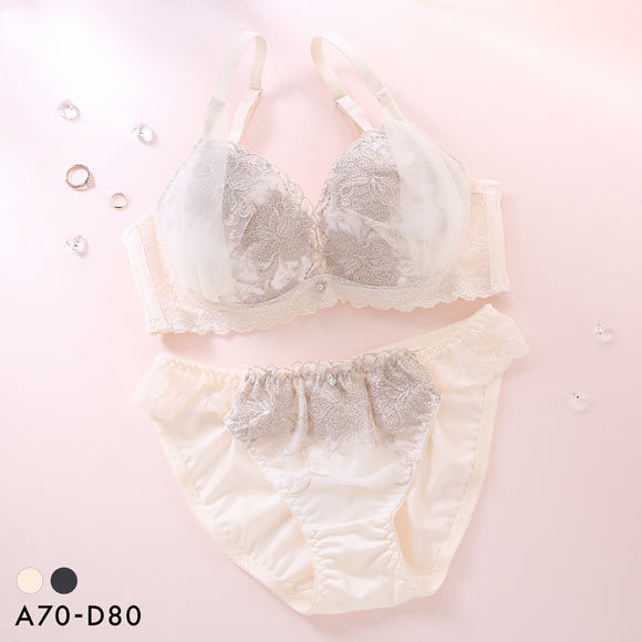 エクラ 脇高 ラメ入り大花チュール ブラセット ABCD 大きいサイズ 脇肉 谷間 盛り 脇寄せ バストアップ ブラジャー ショーツ ECLAT