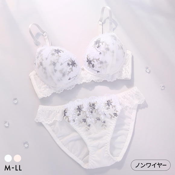 ピュアシェリ ボタニカルハーフチュール ノンワイヤー ブラセット M L LL ブラジャー ショーツ セット ワイヤレス PURECHERIE