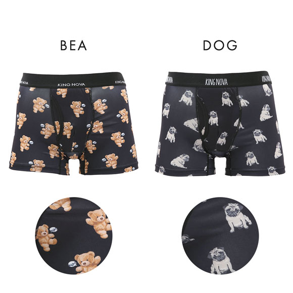 キングノバ 軽失禁対応 ボクサーパンツ メンズ くま柄 わんこ柄 前あき M L LL 約15cc 吸水ショーツ ちょいモレ 尿漏れ 尿ぎれ