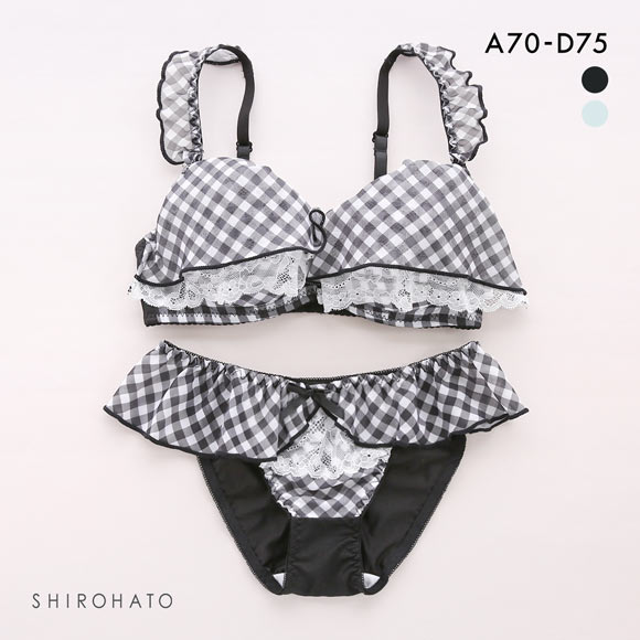 ピュアシェリ ギンガムチェックシフォンフリル ブラセット ABCD 盛り 谷間 ブラジャー ショーツ セット PURECHERIE