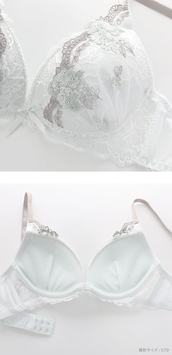 ピュアシェリ ストレッチレース×花柄チュール ブラセット BCD 谷間 L字 脇寄せ 盛り胸 ブラジャー ショーツ セット PURECHERIE