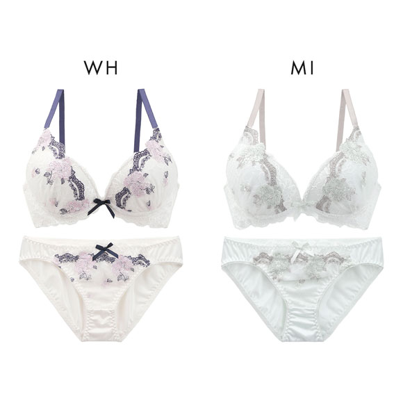 ピュアシェリ ストレッチレース×花柄チュール ブラセット BCD 谷間 L字 脇寄せ 盛り胸 ブラジャー ショーツ セット PURECHERIE