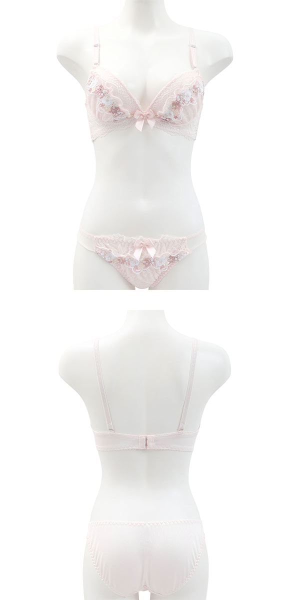 ロマンティックドール ケミカルレース ブラセット ABCD 谷間 L字 脇寄せ 盛り ブラジャー ショーツ セット PURECHERIE