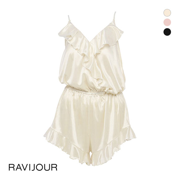 ラヴィジュール RAVIJOUR シルキーフリル ロンパース カップ付き ルームウェア パジャマ ランジェリー オールインワン