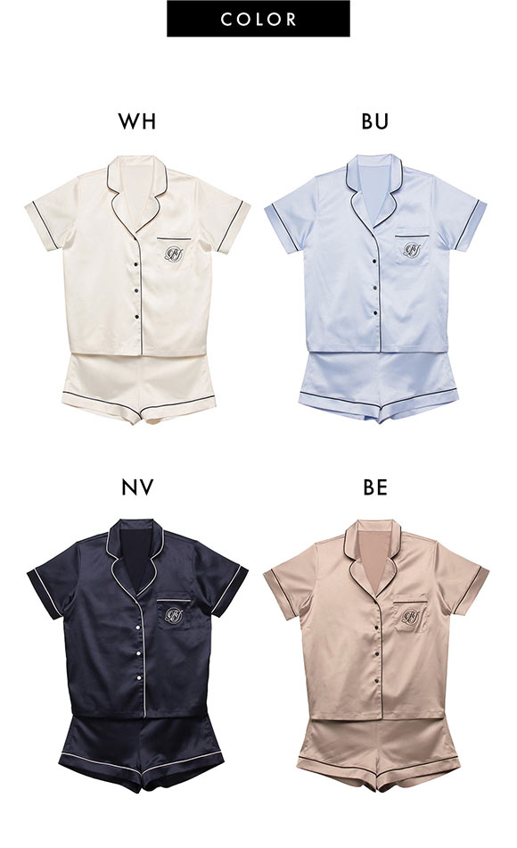 ラヴィジュール RAVIJOUR サテンシャツ ショートスリーブ セットアップ ルームウェア 半袖 パジャマ ナイトウェア