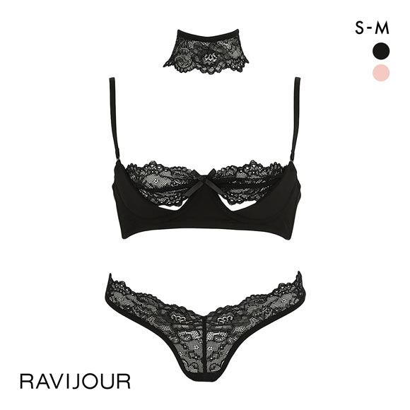 ラヴィジュール ピーカーブー ブラ＆ショーツセット ノンパテ ブラジャー スタンダードショーツ セクシー RAVIJOUR