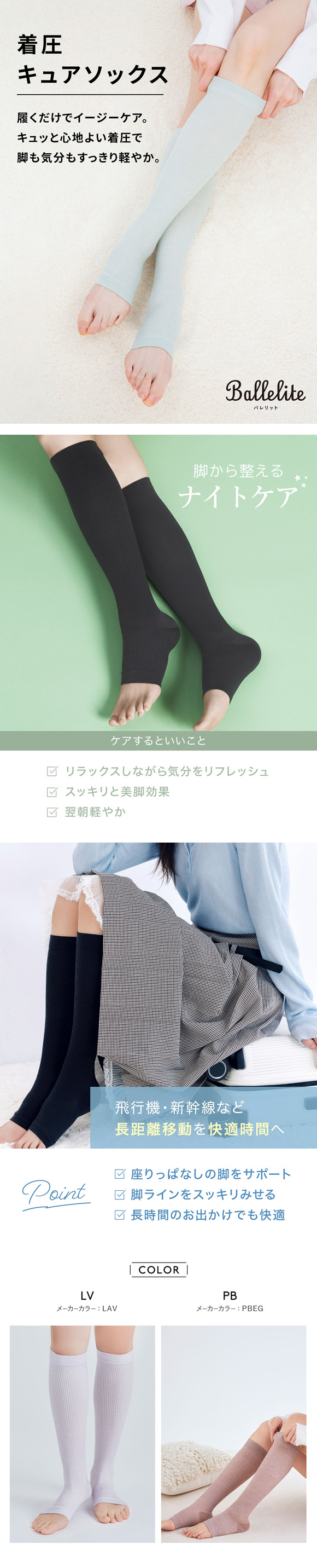バレリット 着圧キュアソックス Ballelite
