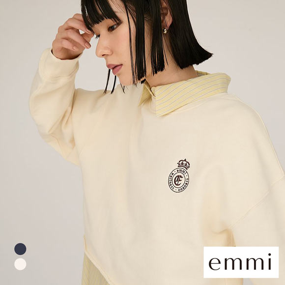 エミ エンブレムロゴスウェットトップス emmi