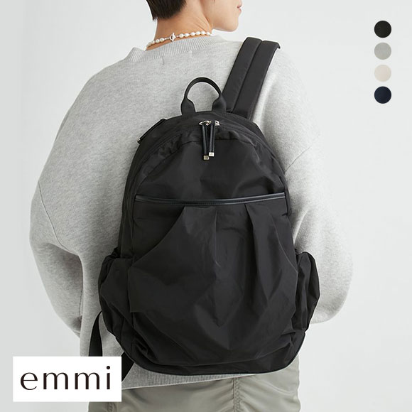 エミ eco 撥水レザーパイピングギャザーボディーバックパック emmi