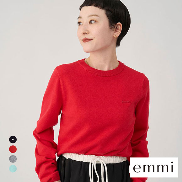 エミ ウール混emmiロゴクルーネックニットトップス emmi