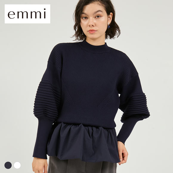 エミ ペプラム裾ニットドッキングトップス emmi