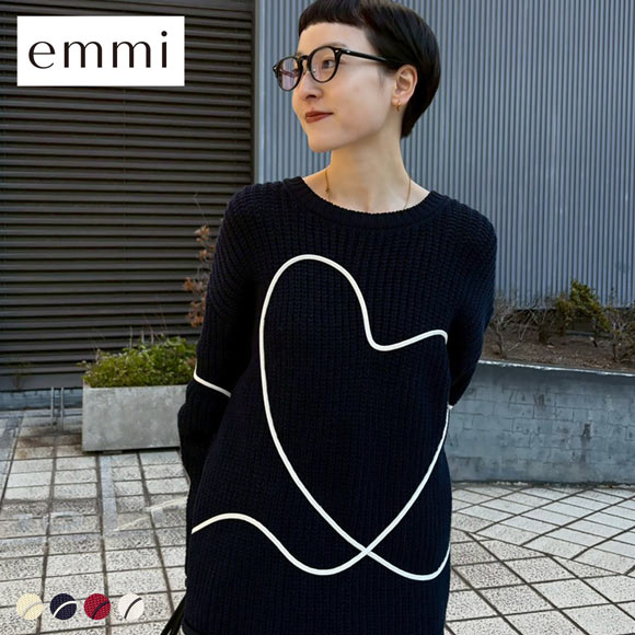 エミ HEART ONLINE限定カラーあり ハートエンブロイダリーニット