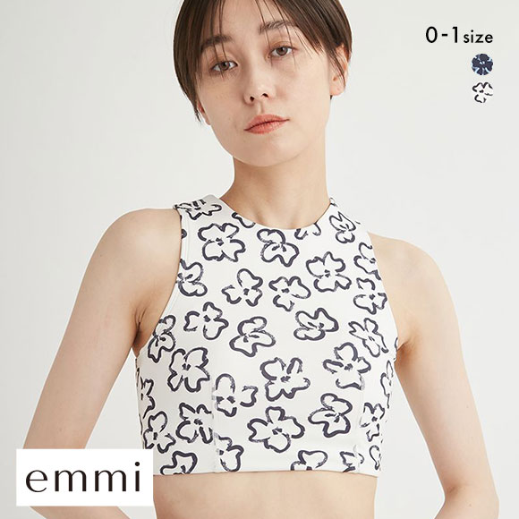 エミ WELLNESS&TRAINING eco ドローウィングブラトップ ブラジャー ノンワイヤー スポーツブラ カップイン emmi