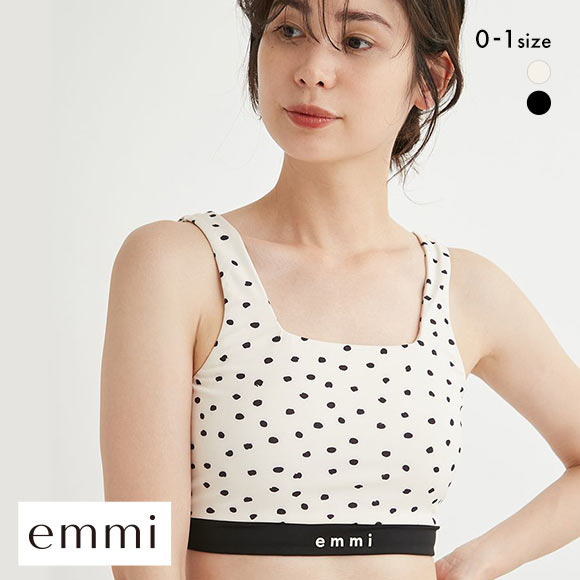 エミ WELLNESS&TRAINING eco ドット柄ブラトップ ブラジャー ノンワイヤー スポーツブラ カップイン emmi