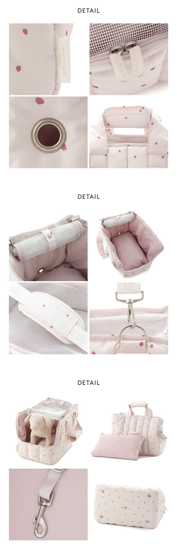 ジェラートピケ CAT&DOG ストロベリー柄ミニサイズキャリーバッグ ジェラピケ gelato pique