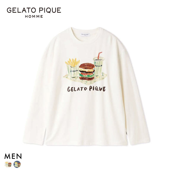 ジェラートピケ オム メンズ ヒラノトシユキ ハンバーガーワンポイントプリントロンT ジェラピケ パジャマ ルームウェア gelato pique HOMME